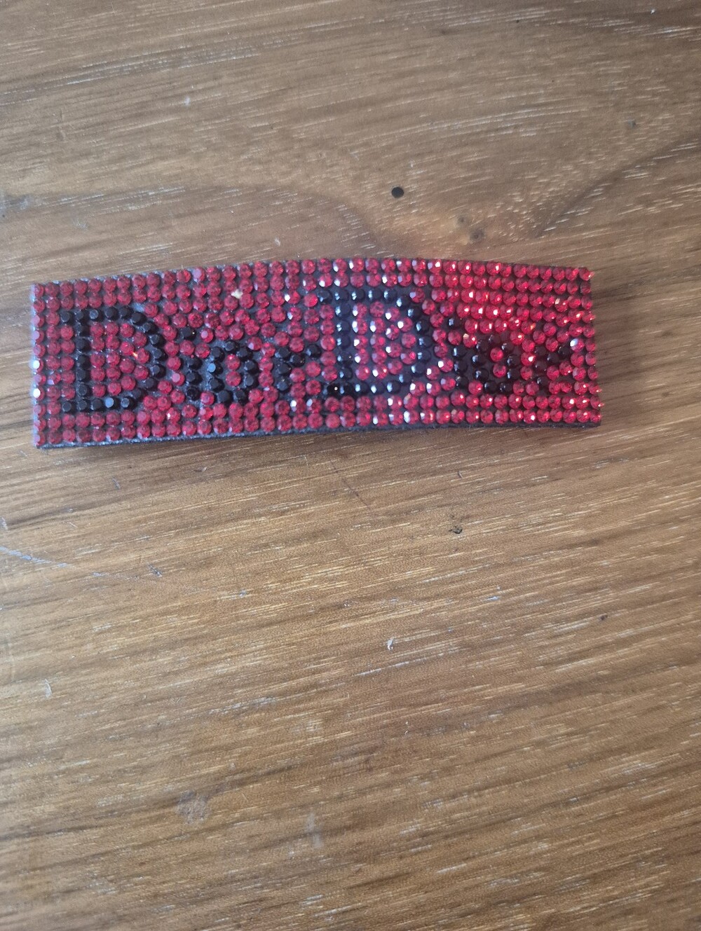 Designer-Inspired Red Crystal Logo Hair Barrette
